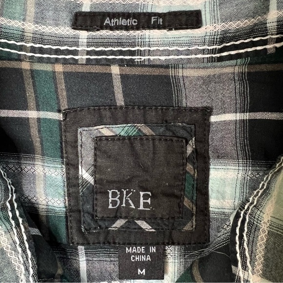 BKE Black Green Plaid Pearl Snap Button-Down Western Men's Shirt Size M - Picture 15 of 16